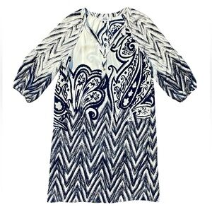 NWOT Tibi Paisley Chevron 3/4 Sleeve Print Shift Dress Size 6